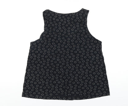 Marks and Spencer Womens Black Polka Dot Cotton Basic Tank Size 14 Scoop Neck