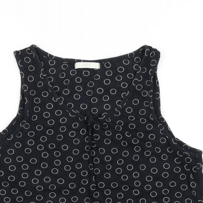 Marks and Spencer Womens Black Polka Dot Cotton Basic Tank Size 14 Scoop Neck