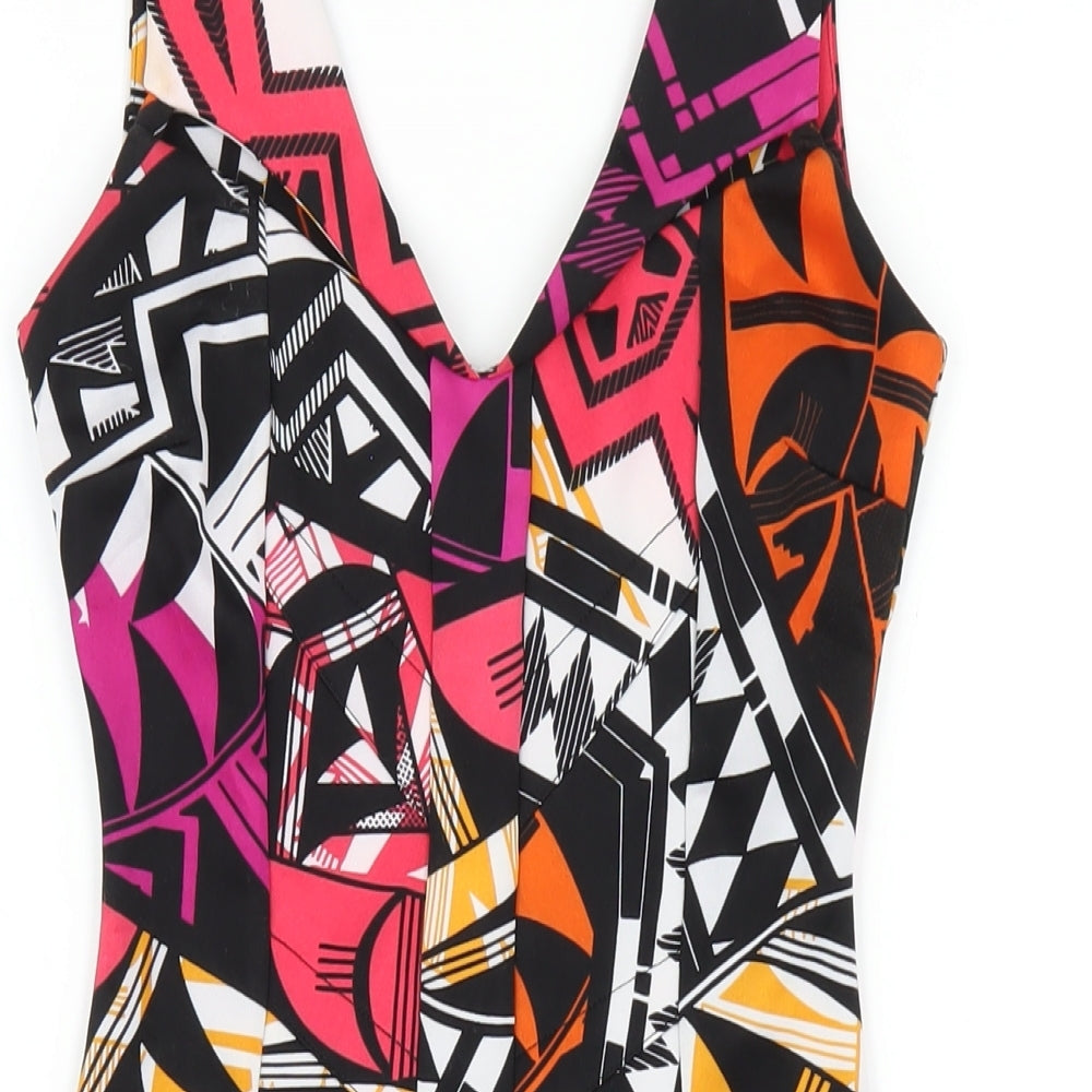 Lipsy Womens Multicoloured Geometric Polyester Bodycon Size 6 V-Neck Zip