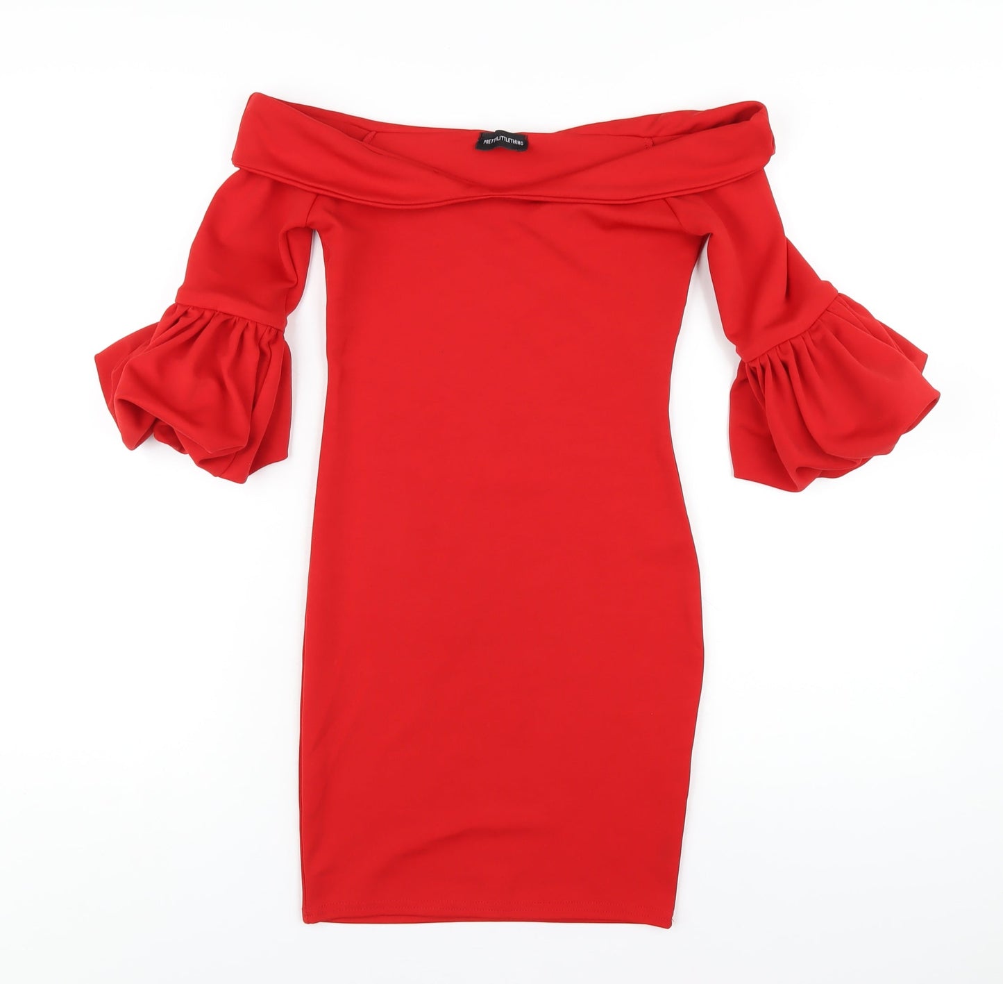 PRETTYLITTLETHING Womens Red Polyester Bodycon Size 6 Off the Shoulder Pullover