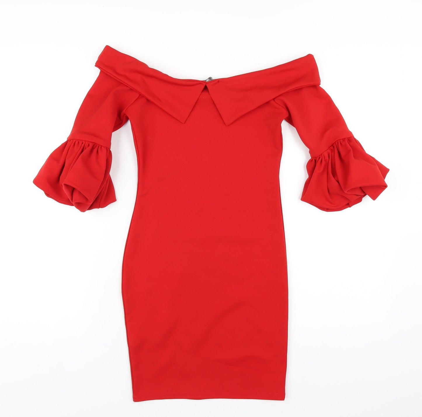 PRETTYLITTLETHING Womens Red Polyester Bodycon Size 6 Off the Shoulder Pullover