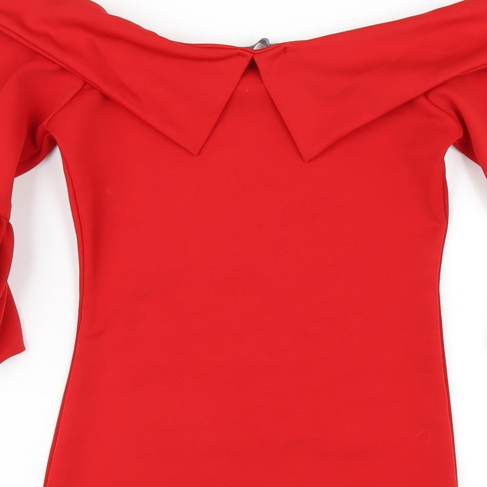 PRETTYLITTLETHING Womens Red Polyester Bodycon Size 6 Off the Shoulder Pullover