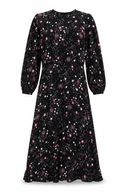 Marks and Spencer Womens Black Geometric Viscose A-Line Size 10 Round Neck Zip