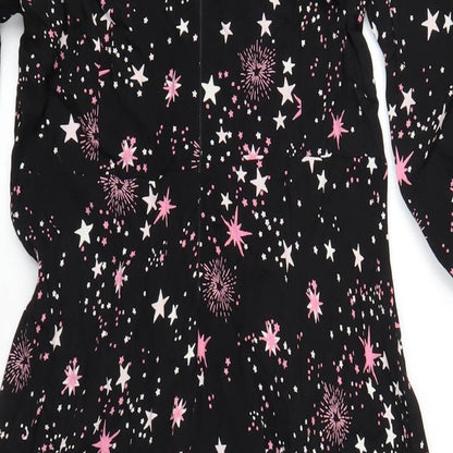 Marks and Spencer Womens Black Geometric Viscose A-Line Size 10 Round Neck Zip