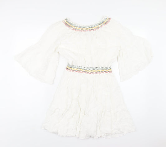 H&M Womens White Viscose A-Line Size 10 Boat Neck Pullover