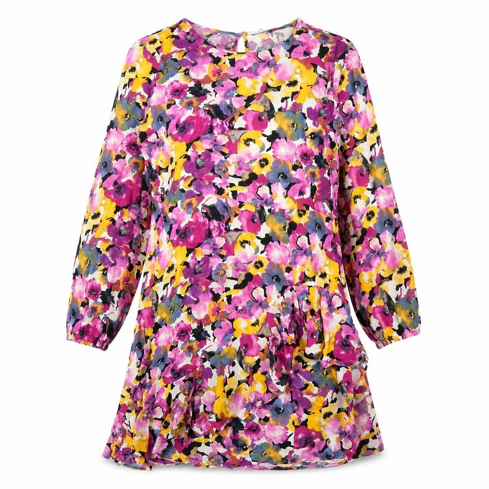 VERO MODA Womens Multicoloured Floral Viscose A-Line Size L Round Neck Button