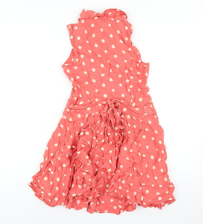 Dorothy Perkins Womens Pink Polka Dot Viscose Shirt Dress Size 10 Collared Button