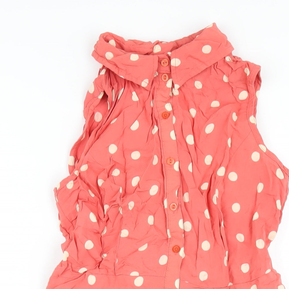 Dorothy Perkins Womens Pink Polka Dot Viscose Shirt Dress Size 10 Collared Button