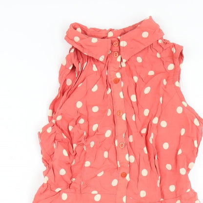 Dorothy Perkins Womens Pink Polka Dot Viscose Shirt Dress Size 10 Collared Button