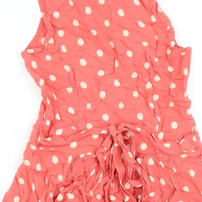 Dorothy Perkins Womens Pink Polka Dot Viscose Shirt Dress Size 10 Collared Button