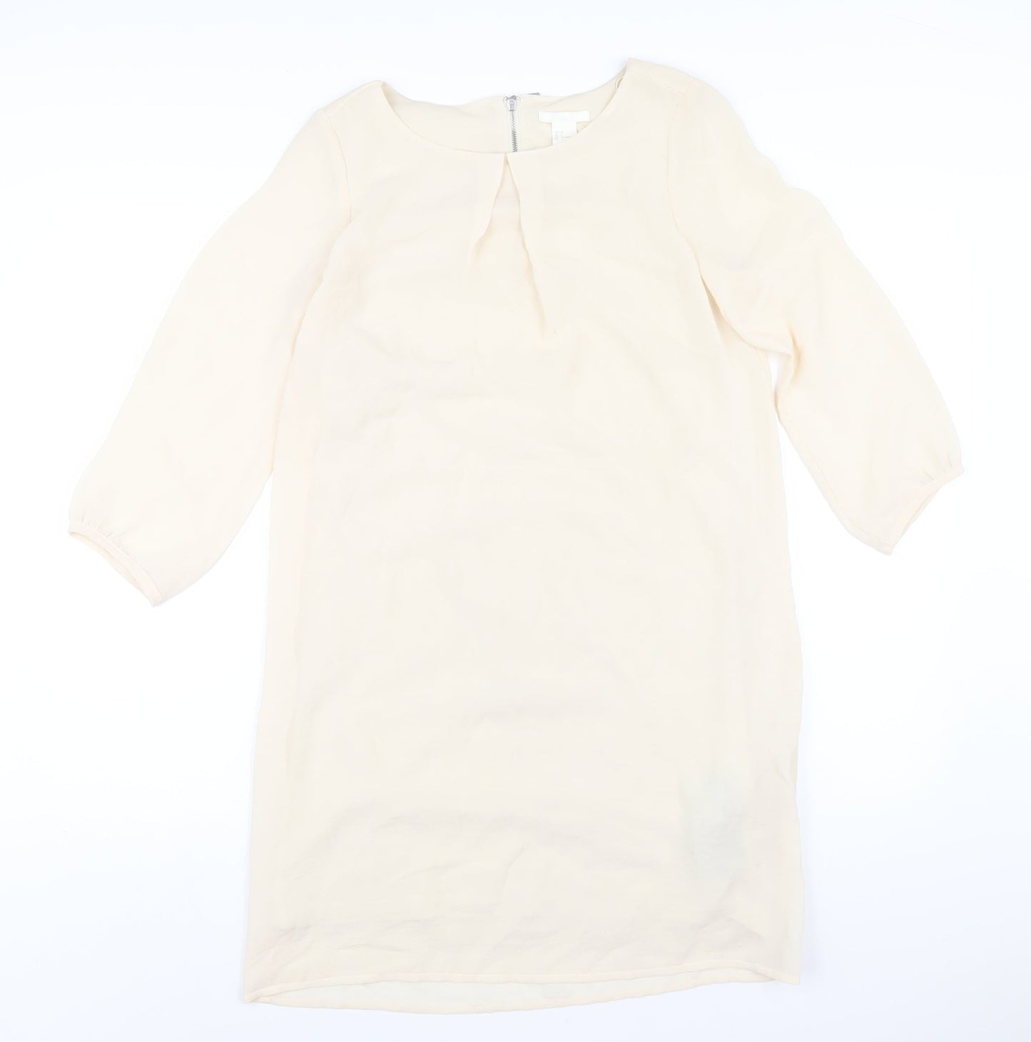 H&M Womens Ivory Polyester A-Line Size 6 Round Neck Zip