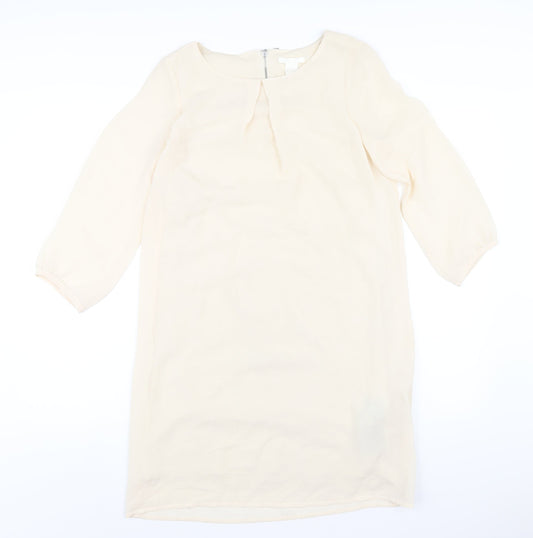H&M Womens Ivory Polyester A-Line Size 6 Round Neck Zip