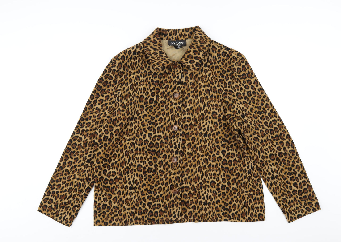 Briggs New York Womens Brown Animal Print Polyester Basic Button-Up Size L Collared - Leopard Print
