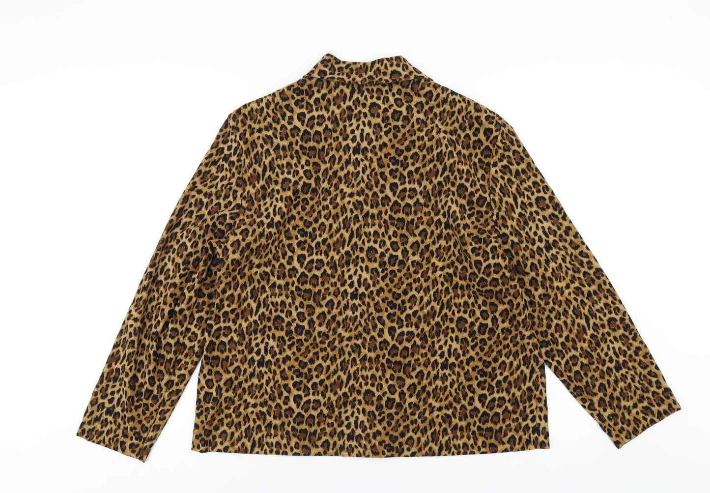 Briggs New York Womens Brown Animal Print Polyester Basic Button-Up Size L Collared - Leopard Print