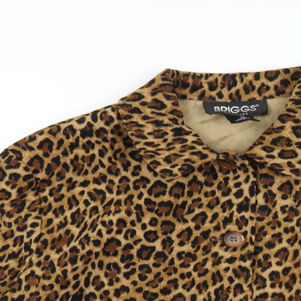 Briggs New York Womens Brown Animal Print Polyester Basic Button-Up Size L Collared - Leopard Print