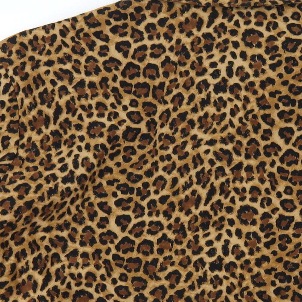 Briggs New York Womens Brown Animal Print Polyester Basic Button-Up Size L Collared - Leopard Print