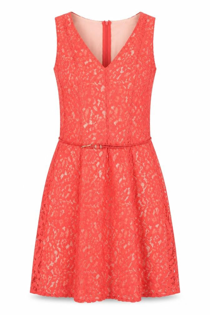 Oasis Womens Red Cotton A-Line Size 10 V-Neck Zip