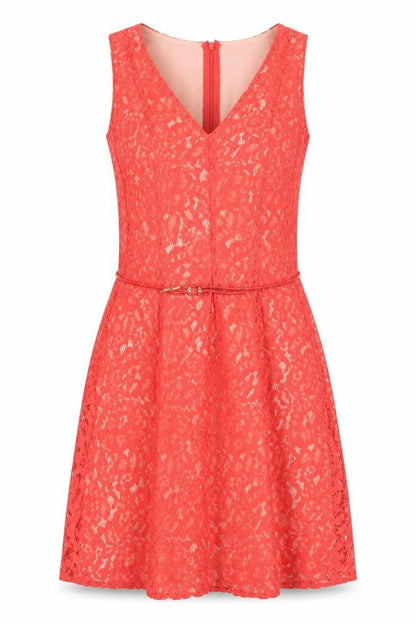 Oasis Womens Red Cotton A-Line Size 10 V-Neck Zip