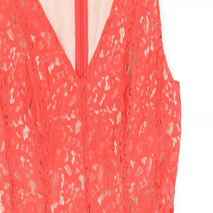 Oasis Womens Red Cotton A-Line Size 10 V-Neck Zip