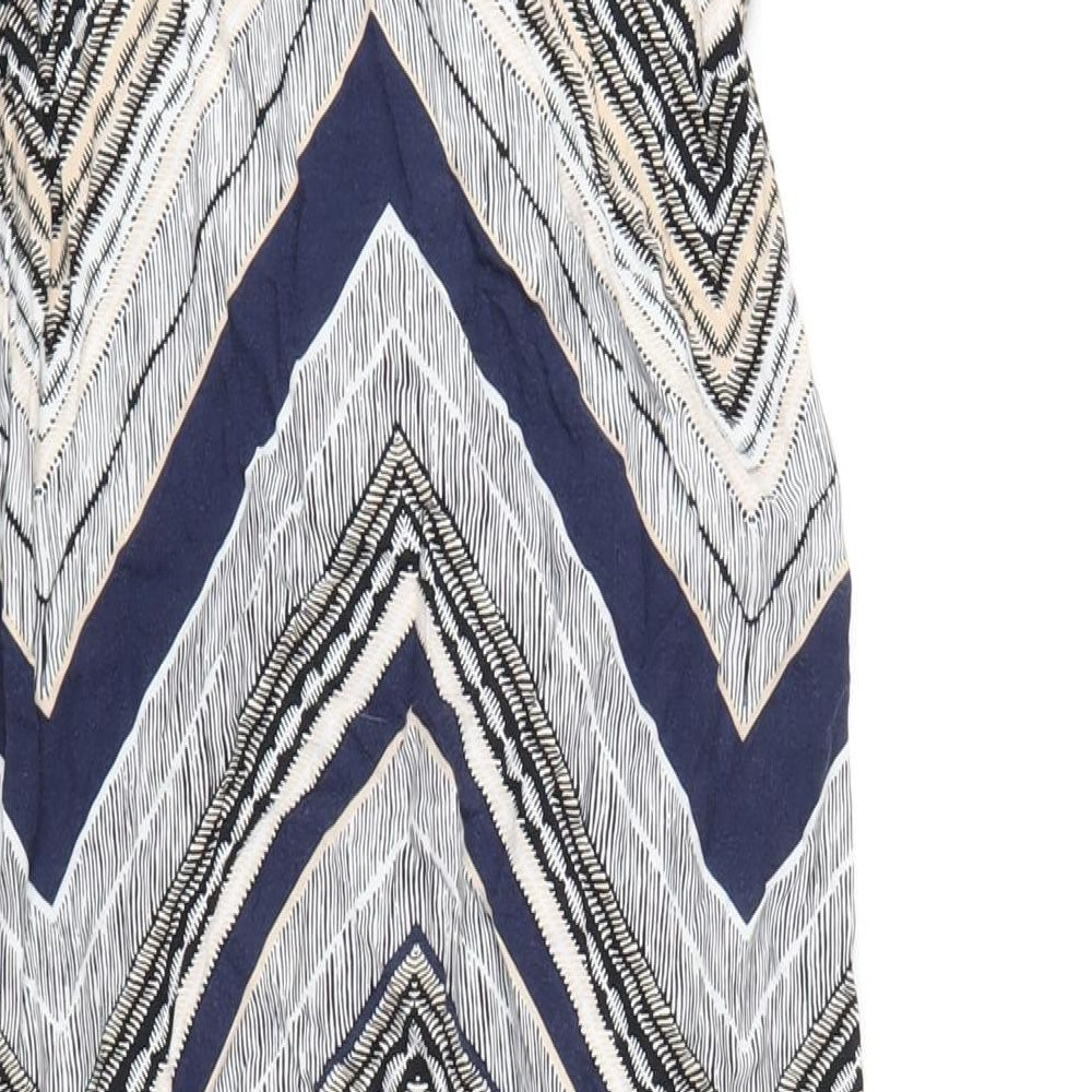 Dorothy Perkins Womens Multicoloured Chevron Viscose A-Line Size 8 Round Neck Button