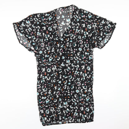 Marks and Spencer Womens Black Geometric Polyester A-Line Size S V-Neck Pullover