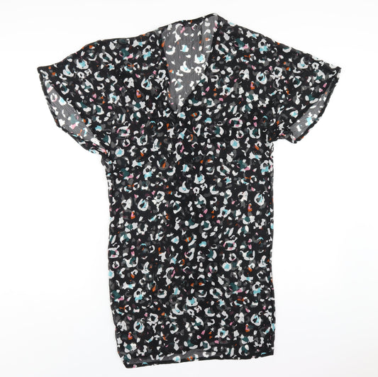 Marks and Spencer Womens Black Geometric Polyester A-Line Size S V-Neck Pullover