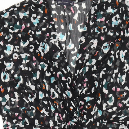 Marks and Spencer Womens Black Geometric Polyester A-Line Size S V-Neck Pullover