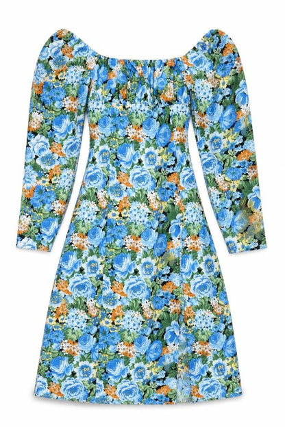 PRETTYLITTLETHING Womens Multicoloured Floral Polyester A-Line Size 8 Square Neck Zip