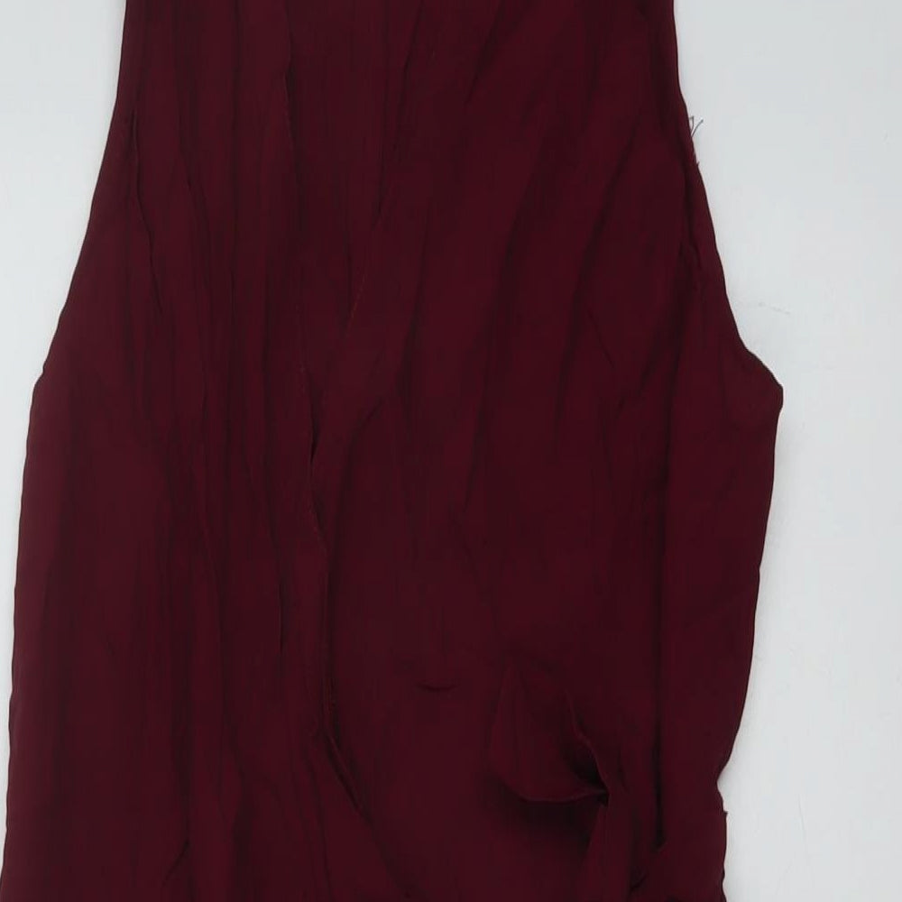 Topshop Womens Red Viscose Wrap Dress Size 8 V-Neck Tie