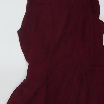 Topshop Womens Red Viscose Wrap Dress Size 8 V-Neck Tie