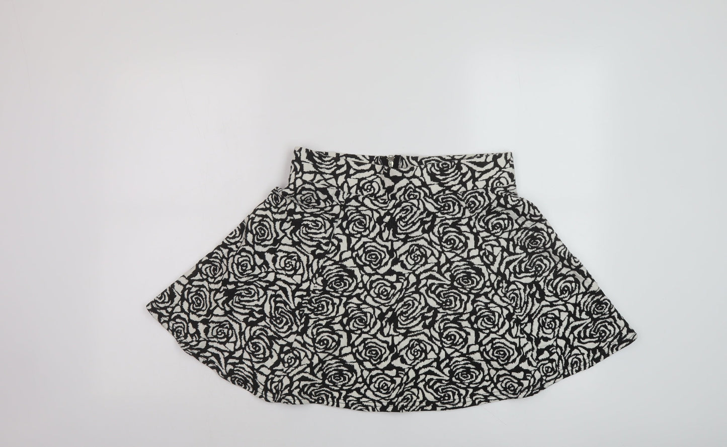 H&M Womens Black Geometric Cotton Skater Skirt Size M Zip