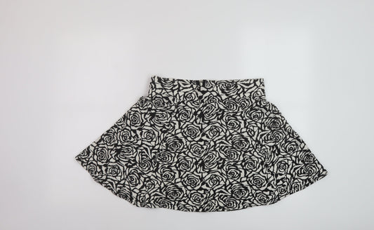 H&M Womens Black Geometric Cotton Skater Skirt Size M Zip