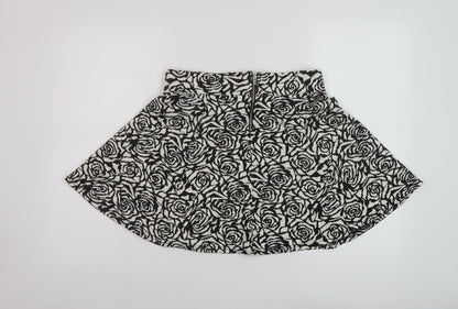 H&M Womens Black Geometric Cotton Skater Skirt Size M Zip