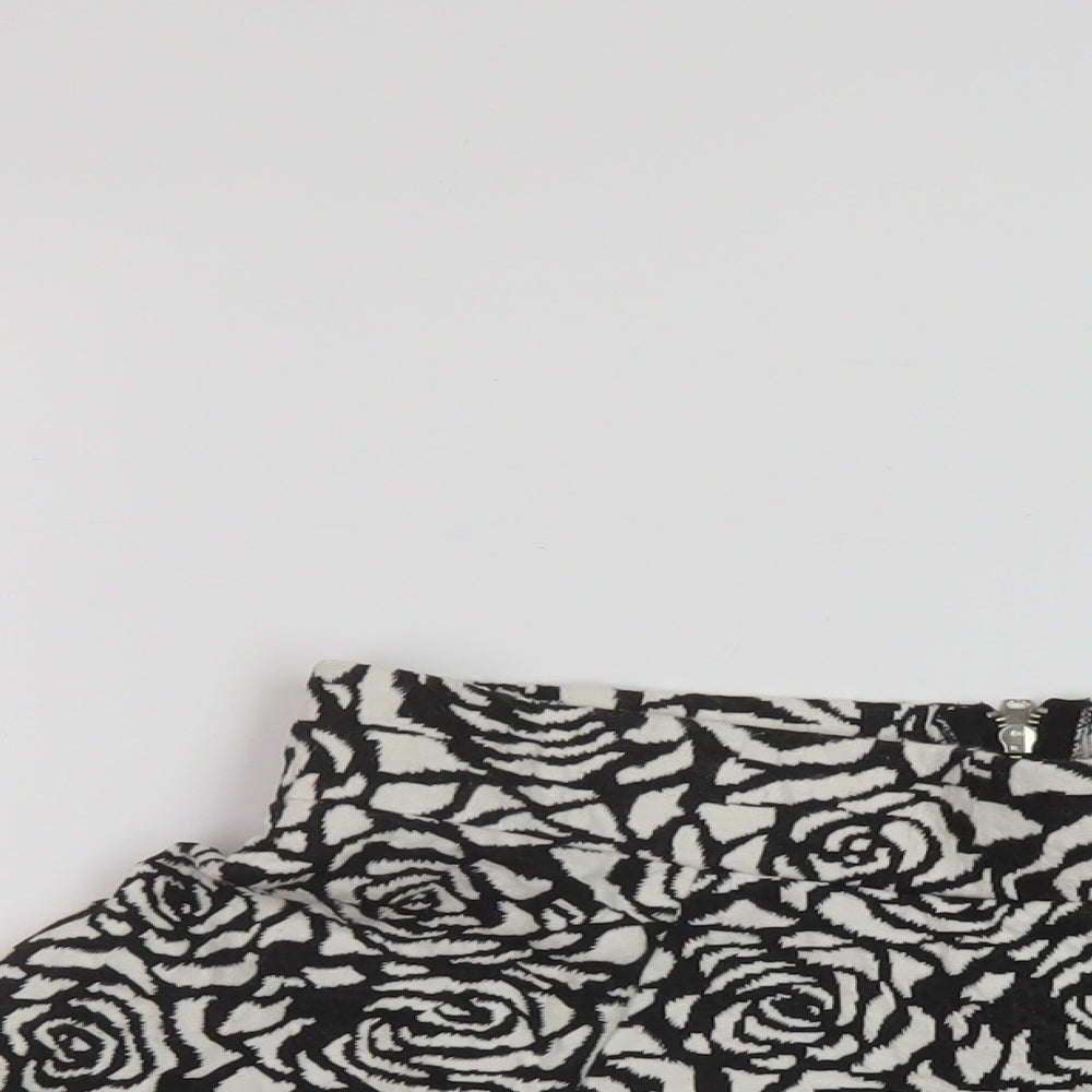 H&M Womens Black Geometric Cotton Skater Skirt Size M Zip