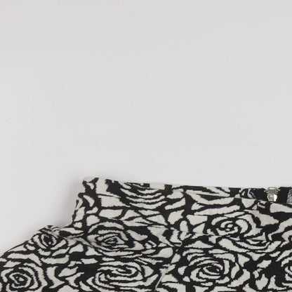 H&M Womens Black Geometric Cotton Skater Skirt Size M Zip