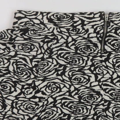 H&M Womens Black Geometric Cotton Skater Skirt Size M Zip