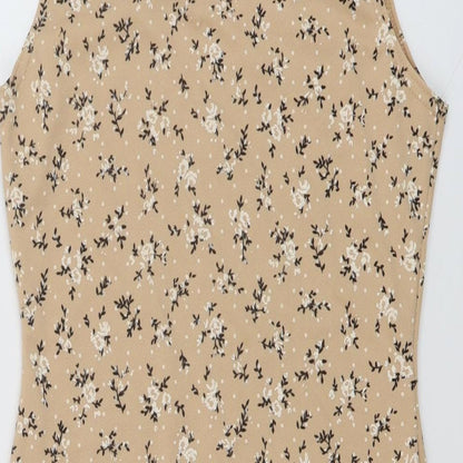 I SAW IT FIRST Womens Beige Geometric Polyester Mini Size 12 Scoop Neck Pullover