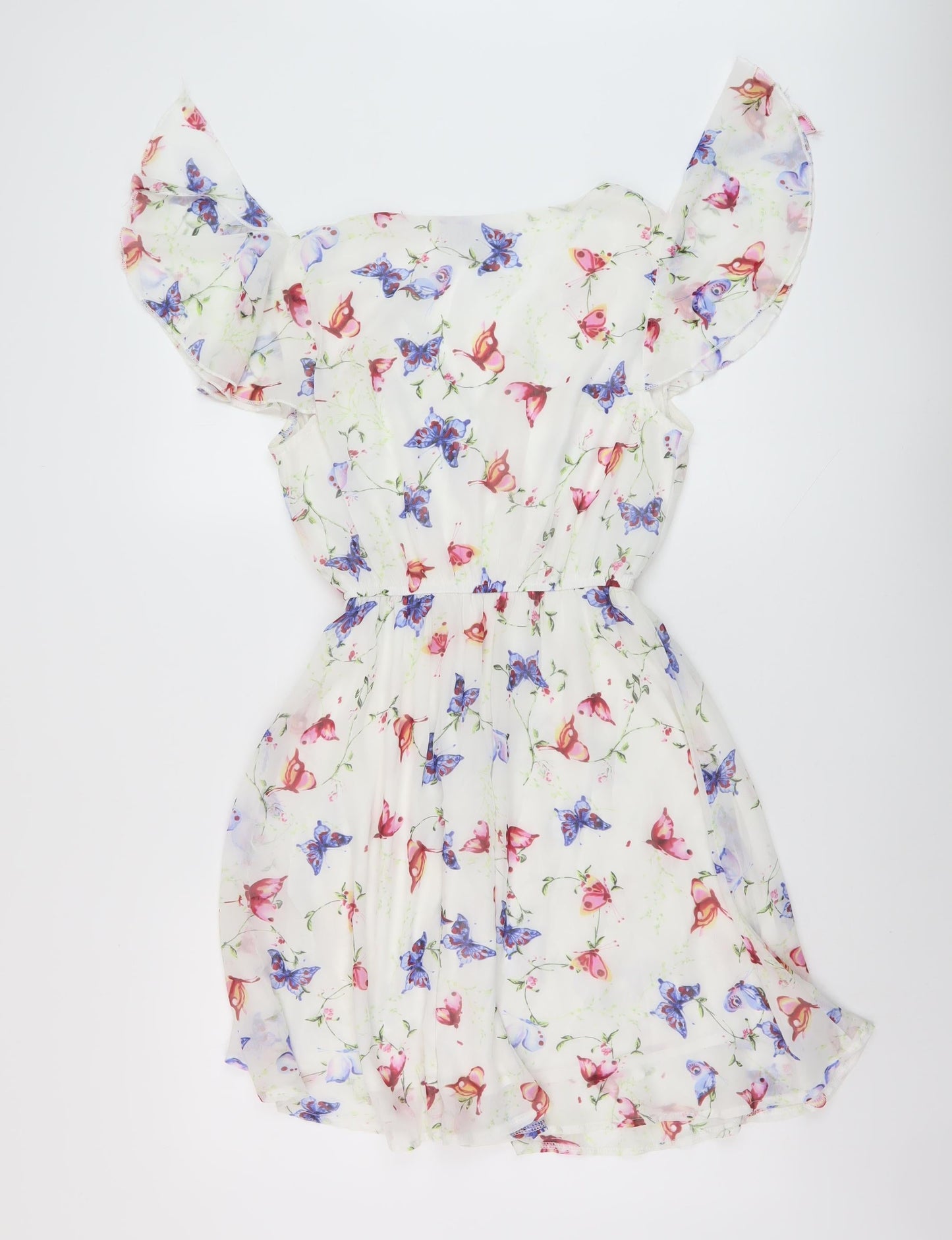 Mela London Womens White Geometric Polyester A-Line Size 10 V-Neck Pullover