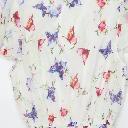 Mela London Womens White Geometric Polyester A-Line Size 10 V-Neck Pullover