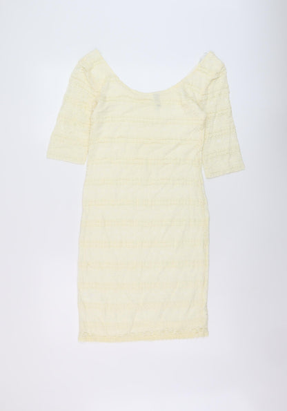 H&M Womens Ivory Polyester Bodycon Size M Round Neck Pullover