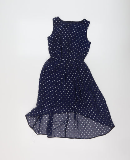 Blue Zoo Girls Blue Geometric Polyester Skater Dress Size 7 Years Round Neck Button