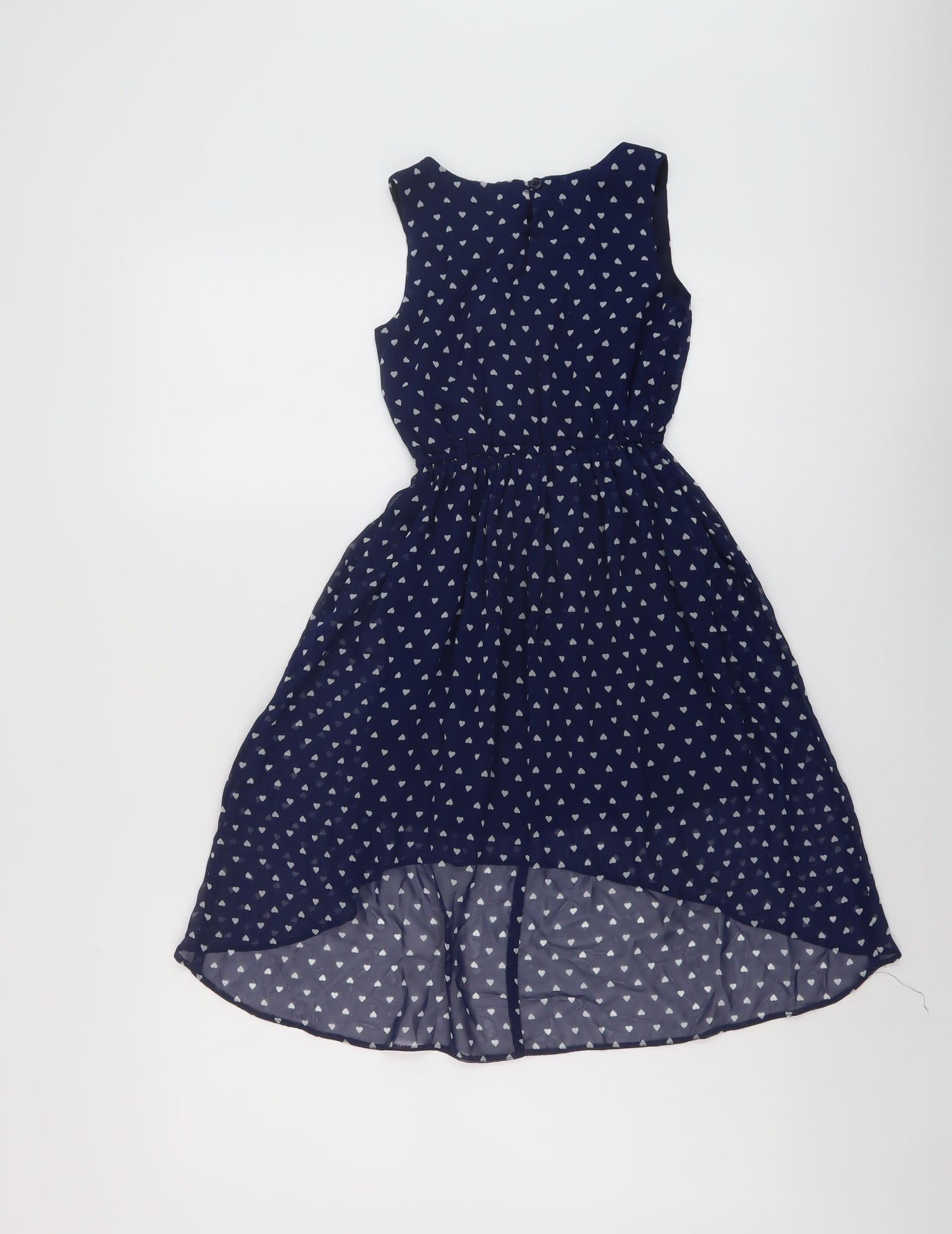 Blue Zoo Girls Blue Geometric Polyester Skater Dress Size 7 Years Round Neck Button