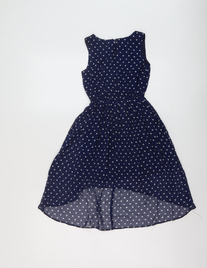 Blue Zoo Girls Blue Geometric Polyester Skater Dress Size 7 Years Round Neck Button