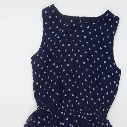 Blue Zoo Girls Blue Geometric Polyester Skater Dress Size 7 Years Round Neck Button