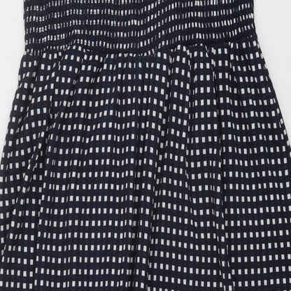 Very Womens Blue Geometric Polyester A-Line Size 10 Square Neck Pullover