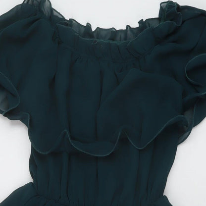 PRETTYLITTLETHING Womens Green Polyester A-Line Size 8 Square Neck Pullover