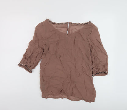 Womens UK Size 10 NEXT Brown Basic Blouse