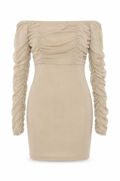 PRETTYLITTLETHING Womens Beige Polyester Mini Size 8 Square Neck Pullover