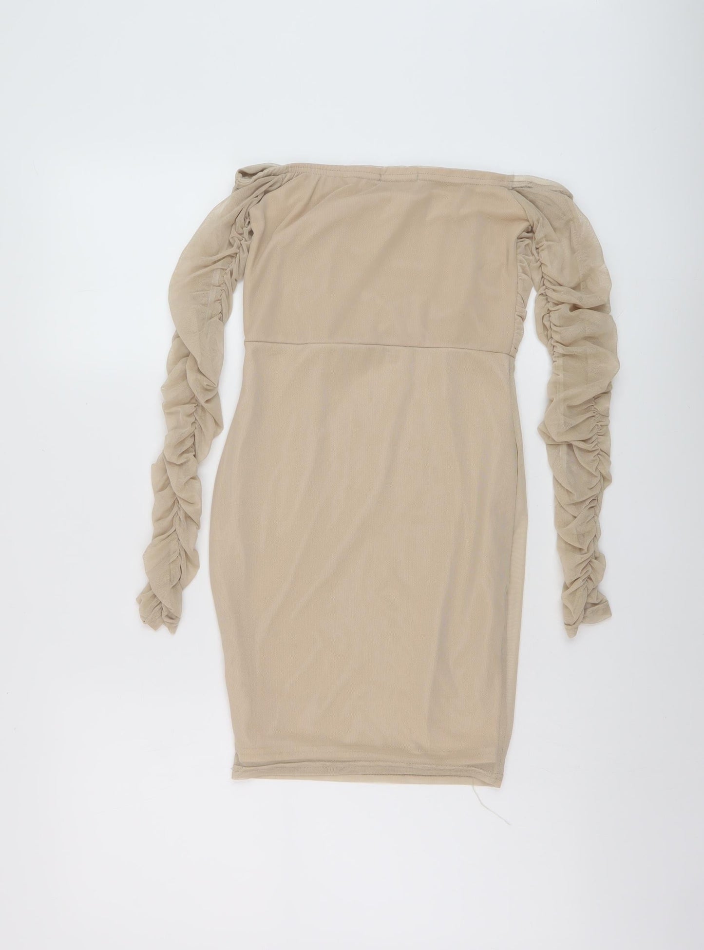 PRETTYLITTLETHING Womens Beige Polyester Mini Size 8 Square Neck Pullover