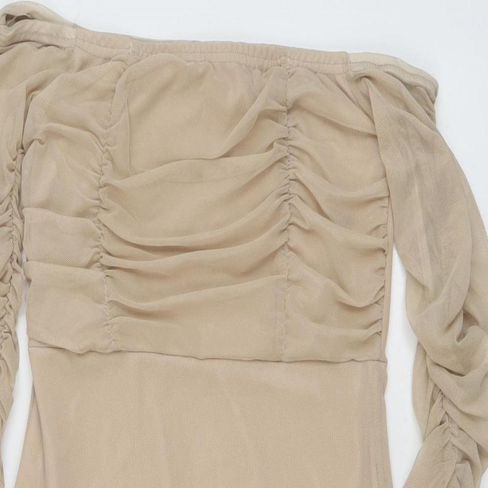 PRETTYLITTLETHING Womens Beige Polyester Mini Size 8 Square Neck Pullover